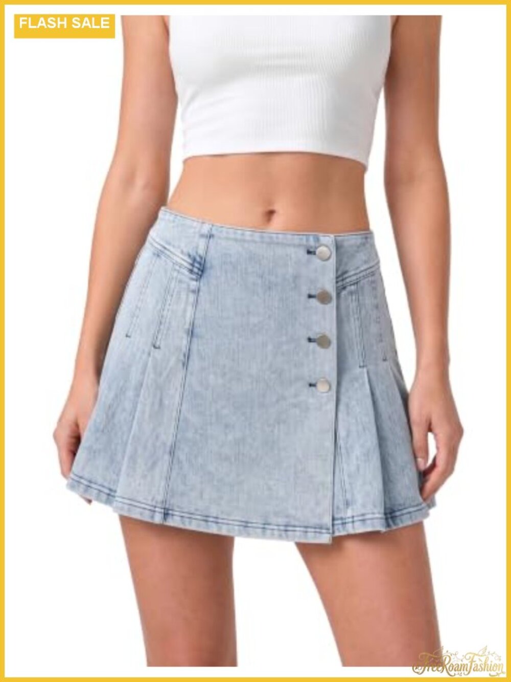 Women's High Waist Pleated Denim Skort with Pockets Mini Skirt